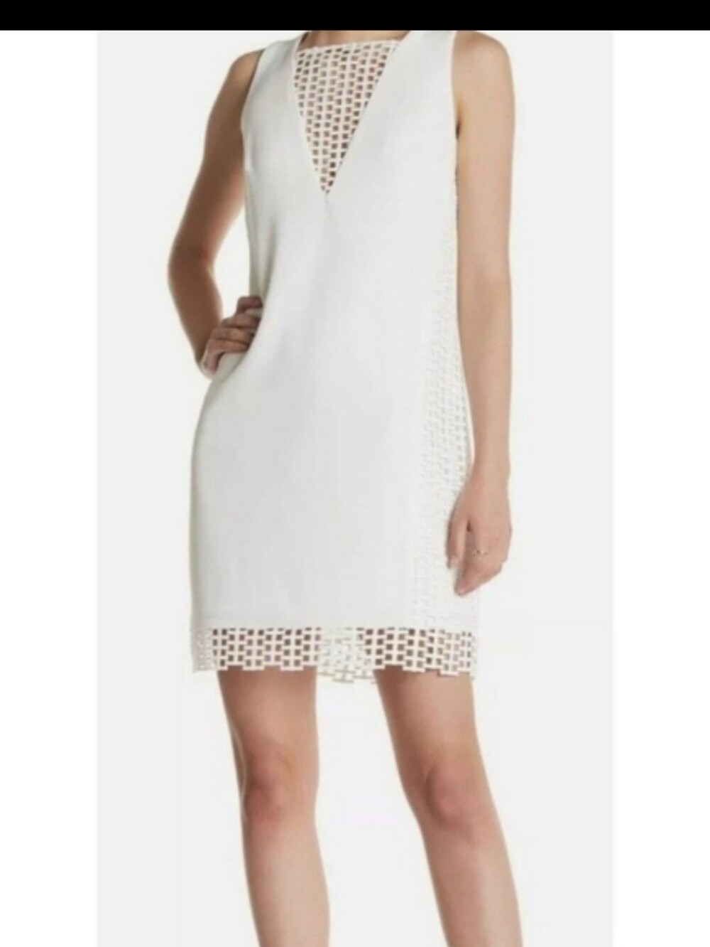 Betsey Johnson White Sleeveless Mesh-Trim Shift Dress